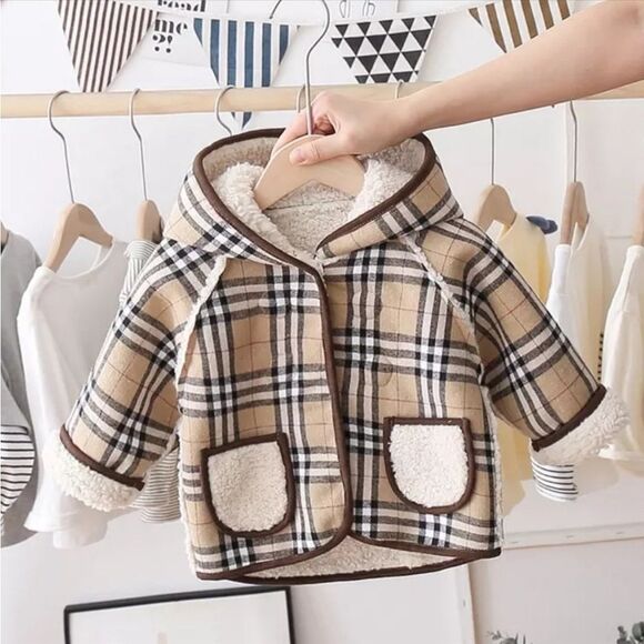 Sherpa Ivory Hooded Button Girls Reversible Coat - Picture 6 of 7